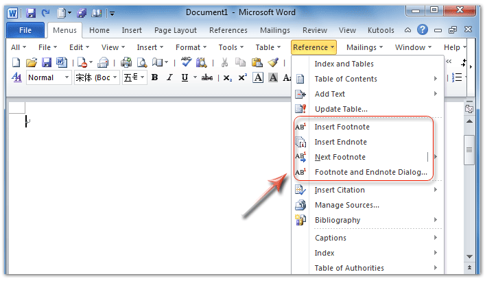 how to make a footnote word 2003